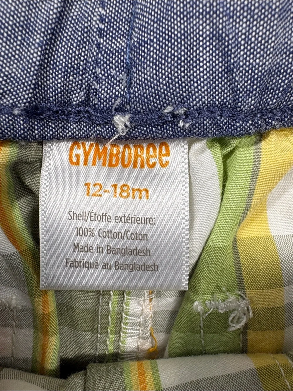 Gymboree Olive, Orange & White Little Sprout Plaid Pull On Drawstring Shorts